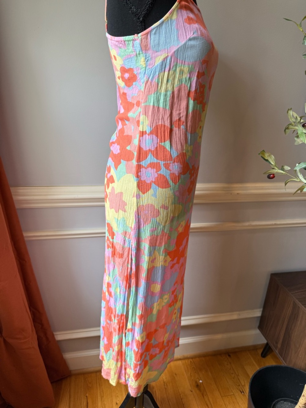 Billabong Floral Slip Dress Midi Colorful Strappy Viscose S - Picture 3 of 10